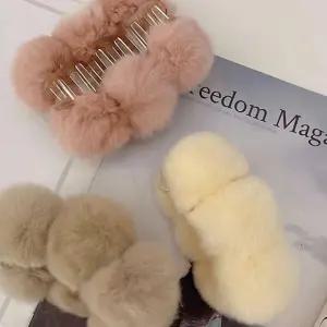 (다올)토끼털 헤어 집게핀 에코퍼 반머리핀 겨울 필수템