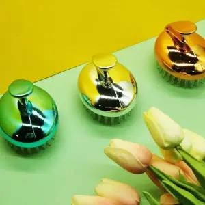 [하프클럽/]실리콘 샴푸 브러쉬 메탈 실버 두피 머리감는솔