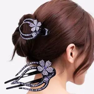 꽃송이 큐빅 머리 비녀 집게핀 헤어 튼튼 고정핀 꽃 머리핀 크리스탈 보석 액세서리
