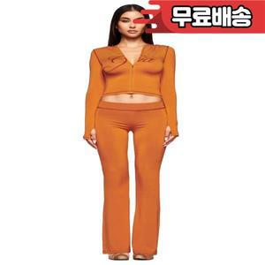 아이엠지아 레귤러 숄더 슬핏 레터 프린트 톱스티칭 디자인 후드 집업 숏 재킷과 바지 세트