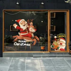 산타클로스 루돌프 정전기스티커 창문 시트지 크리스마스 레터링 니트 뜨게 패브릭 대형 유리창