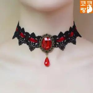 오니 초커 목걸이 레이스 보석 블링 클럽 패션 댄스 방송 공연 무대 밸리 벨리 라인 줌바