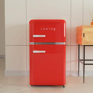 쿠잉 레트로 소형냉장고 REF-D85 레드 2도어 투도어 미니 원룸 사무실