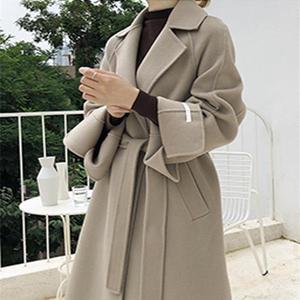 소매트임 벨트 옆 슬릿 롱 루즈핏 핸드메이드 코트 Y377