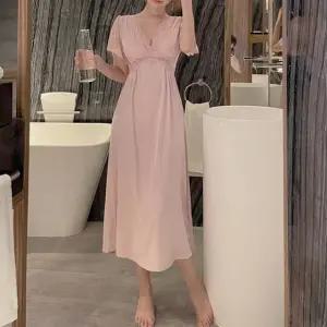 실크 반팔 레이스 롱슬립 잠옷 란제리 원피스 슬립