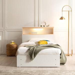 [기타]키노 편백원목 LED조명 3단서랍 수납평상형 슈퍼싱글침대+독립CL볼라텍스50 SS