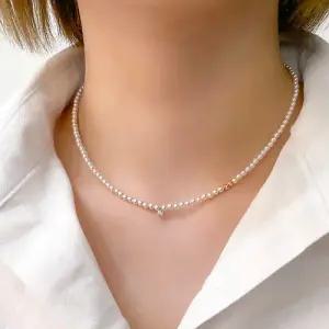 [오팔하우스] 14k 컷팅볼 큐빅 진주 비드 목걸이 OPPN0153