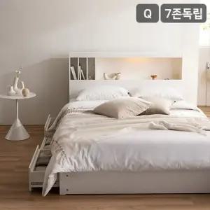클로드 책장형 LED 4단 수납 침대7존 독립스프링 매트리스-퀸