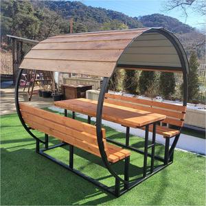 파고라 둥근지붕 원두막 6인용 야외테이블 정자 벤치 그늘막 원형 테이블