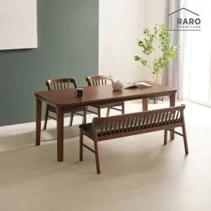 [/착불배송] 허그 1900 고무나무 원목 6인 식탁 세트(식탁+의자 2+벤치 1)