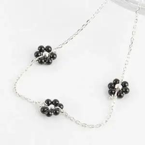 [하프클럽/]여자 블랙 플라워 실버925 체인 여자친구 선물 팔찌