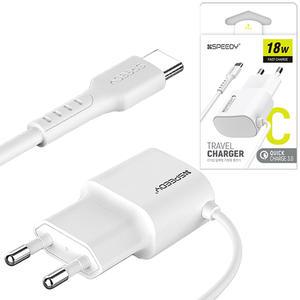 스마트폰 고속 QC 3.0 C타입 일체형 충전기 휴대폰 18W 급속 충전 삼성 갤럭시 C핀 케이블 1.2m 화이트