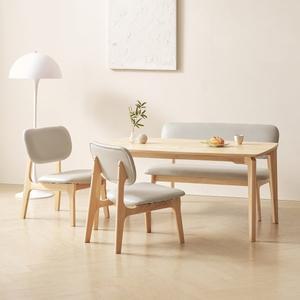 [헤닝] 오트밀 원목 4인 낮은식탁 세트 1400 의자2 벤치1