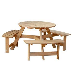 6인용 야외 원목 테이블 의자 세트 일체형 탁자 우산 파라솔 셋트 포함 테라스 마당