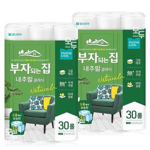 모나리자 부자되는집 내추럴 클래식 3겹 20M 30롤x2팩 /두루마리 휴지
