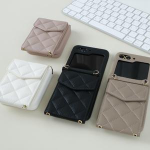 알피나 갤럭시 Z플립6 5 4 3 퀼팅 카드수납 지갑 케이스 힌지보호 스트랩