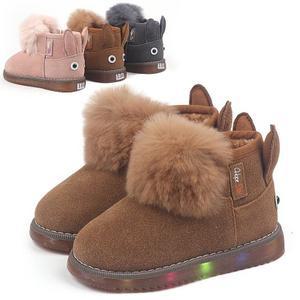 [우리두리슈즈]라이팅 LED 불빛 래빗 퍼 트리밍 아기 유아 아동 남아 여아 세무 털 부츠 털신발 방한화
