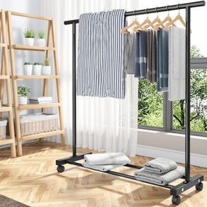 튼튼한 1단 철제 이동식행거 스탠드 옷걸이 스틸 파이프 옷가게 원룸 드레스룸 행거