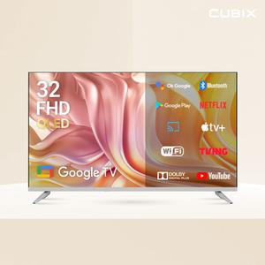 [으뜸효율]큐빅스 81cm 32인치 화이트에디션 스마트TV FHD QLED 구글티비 안드로이드 에너지1등급 스탠드형 벽걸이형