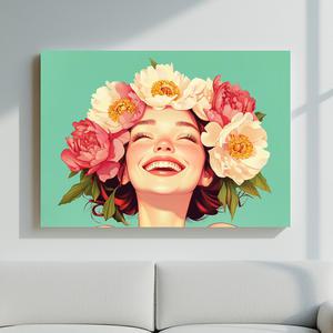 웃는여성 그림 캔버스액자 스마일 꽃 플라워 소녀 소년 감성 이국적 눈웃음 미소 행복 희망