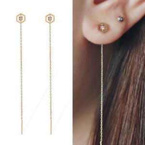 14K 골러블드 육각형 도형 드롭 롱 귀걸이