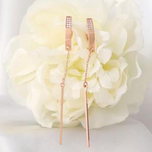 14K 골드심플필드 핀 라인 스틱 드롭 원터치링 귀걸이