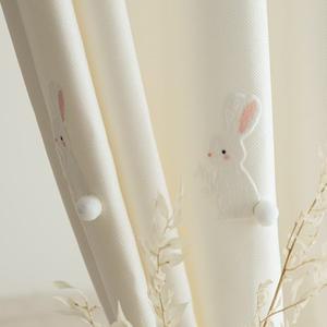[메종텍스타일]프리미엄 키즈커튼 아이방 꿈꾸는토끼 봉봉패치 항균 발수 사계절커튼 기본핀형 2color