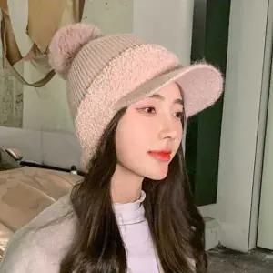 [하프클럽/]여자 겨울 여행 데이트 룩 방울 털 니트 모자 방한