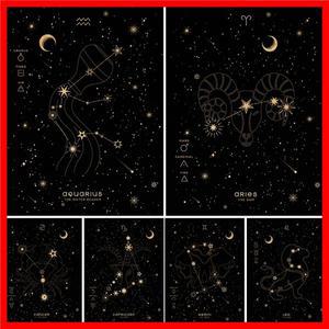 황소 자리 물고기 자리 암 전갈 자리 조디악 월 아트 캔버스 회화 점성술 별자리 표지판 천체 삽화 포스터