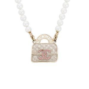 [엘러브] 새상품  24S 플랩백 진주 네크리스 화이트/핑크 샴페인골드 5ET0946