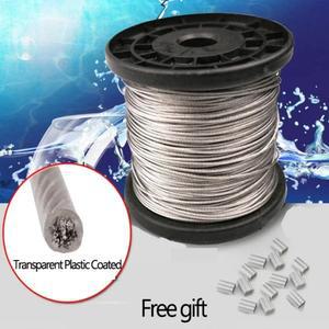 직경 0 8mm 길이 2 100m 빨랫줄, PVC 투명 플라스틱 코팅 버 없음 304 스테인레스 스틸 와이어 로프 케이블