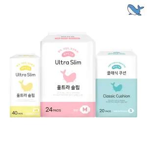 [알뜰기획] 춤추는고래 대용량 생리대 중형 1팩 + 날개 롱라이너 1팩 + 슬림 라이너 1팩 /총84매