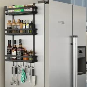 블랙 냉장고 수납선반 2단 3단 주방 벽걸이 정리선반 냉장고벽걸이선반 냉장고벽선반 냉장고걸이