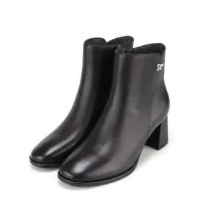 바바라 양가죽 은장 리본 장식 여성 앵클 부츠 6cm_AAH866