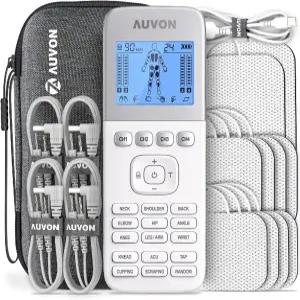 AUVON 4 출력 TENS Unit 24 모드 근육 자극기 여행용 케이스 포함