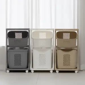 국산 엔드세이브 2단 트롤리 빨래바구니 세탁바구니 이동식 빨래통