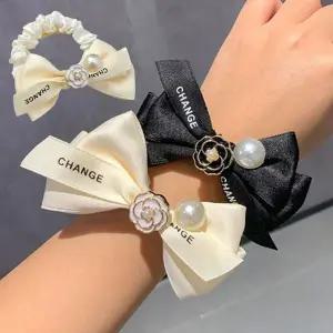 [콩심팥심]여성 꽃장식 진주 리본 곱창밴드 1P 포인트 머리끈 헤어끈