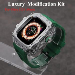 Modification Kit Case+Strap for Apple Watch Ultra 3 2 49mm Luxury Crystal Button Stainless SteelCase