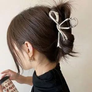 [콩심팥심]헤어 장식 리본 집게핀 여성용 대형 메탈 머리핀