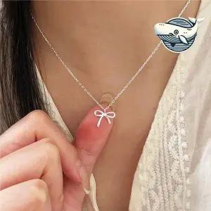 [골드스마일]리본 디자인 실버 목걸이 여성 악세서리 데일리 연출 패션 목걸이