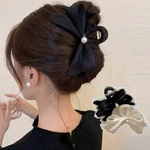 여성 헤어 액세서리 사랑스러운 프렌치펄 리본 집게핀 쉬폰집게핀