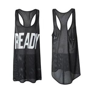 [콩심팥심]레터링 메쉬 레이어드 롱 나시티 블랙 1P 요가 운동복 필라테스상의