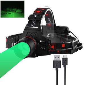 그레이세탑 그린 LED 헤드램프 충전식, 그린라이트 줌형 손전등, 사냥 하이킹 캠핑 낚시 독서 달리기용 핸즈프리 헤드라이트 토치 램프