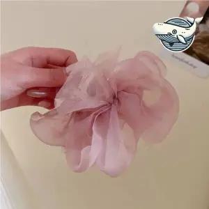 오간자 플라워 장식 집게핀 핑크 리본 헤어핀