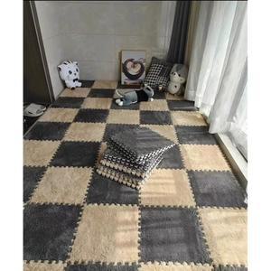 20개의 플러시 퍼즐 폼 바닥 매트, 11.8x11.8인치 소프트 인터로킹 카펫 타일 미끄럼 방지 구역 러그 플레이매트 룸 그레이 카멜용