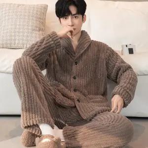 남성 겨울 극세사 수면잠옷 세트 빅사이즈 보온 홈웨어 파자마