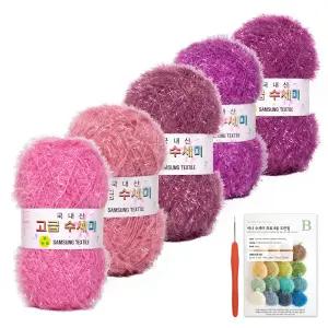 야나 고급 수세미 뜨개실 80g x 5p B 인쇄도안 8종 사라 모사용 코바늘 세트