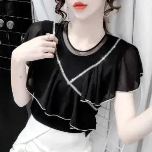 여성 댄스복 상의 공연 라틴 단체복 라인 쉬폰 공연복