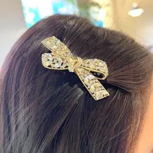 [골드스마일]크리스탈 큐빅 리본모양 자동헤어핀