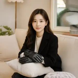 [크리스찬케리] 여성 터치 가죽장갑 극세사 내부 기모 털장갑 양가죽